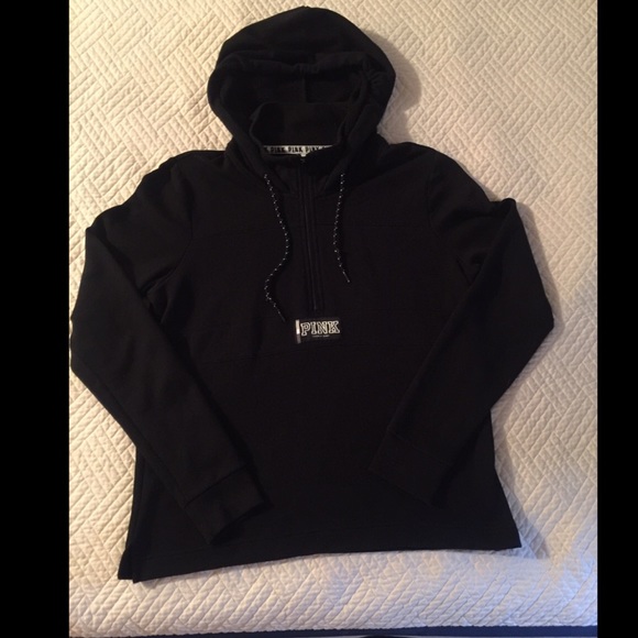 PINK Victoria's Secret Tops - Victoria Secret Pink Black Half Zip